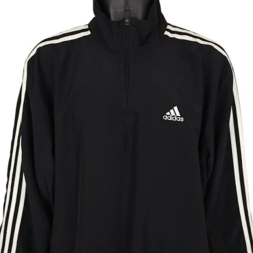 Adidas Windbreaker Jacket Mens Size Medium Black Quarter Zip Three Stripes